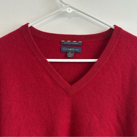 Club Room red cashmere V-neck Sweater 2 Ply Red Men’s Size XL - Picture 3 of 12